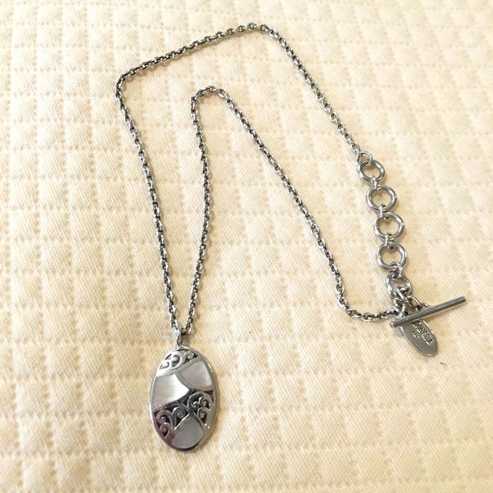 LOIS HILL Sterling Silver Cut Out Mother of Pearl Mosaic Inlay Pendant Necklace